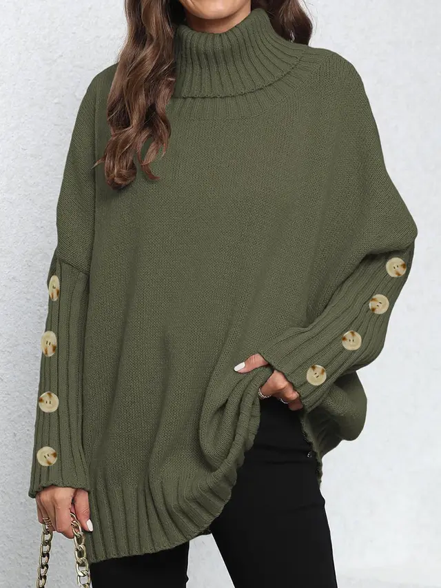 Turtleneck Lapel Loose Woven Sweater Top Army Green - Shop at LoveMi