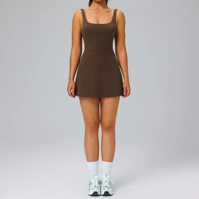 European And American Nude Feel Beauty Back Exercise Dress Brown - Shop at LoveMi