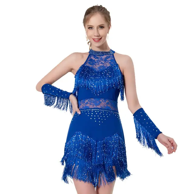 Stage Performance Competition Performance Wear Lace Dance Skirt Sapphire Blue - Shop at LoveMi