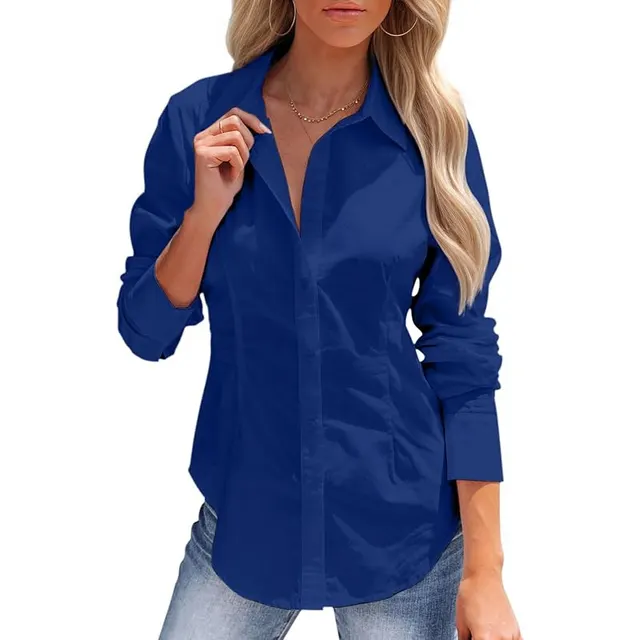 Pure Color All matching Office Temperament Shirt Top Dark Blue - Shop at LoveMi