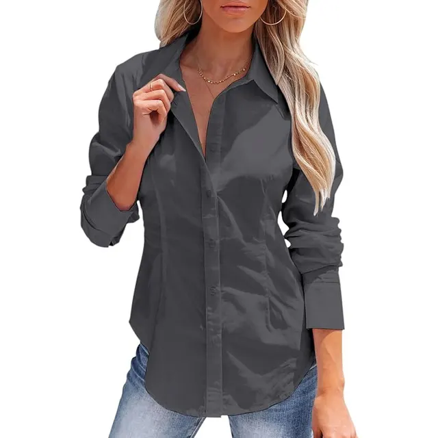 Pure Color All matching Office Temperament Shirt Top Graphite Color - Shop at LoveMi
