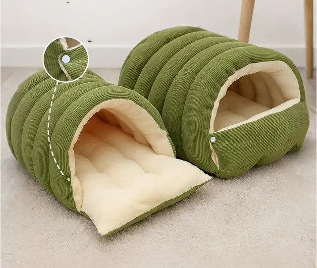 Removable And Washable Closed Cat House Winter Warm Pet Sleeping Nest Light Green - Shop at LoveMi