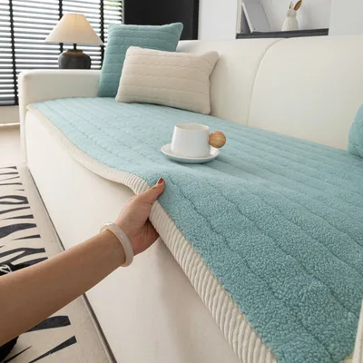 Lambswool Thickened Four Seasons Universal Sofa Cushion Non slip Machine Washable Cushion Sky Blue - Shop at LoveMi