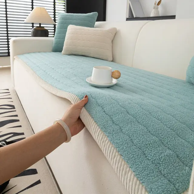 Lambswool Thickened Four Seasons Universal Sofa Cushion Non slip Machine Washable Cushion Sky Blue - Shop at LoveMi