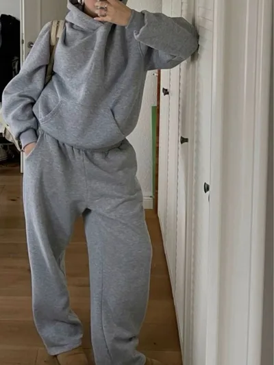 Elastic Waist Casual Straight leg Sweatpants Home Sports Two piece Set Gray - Shop at LoveMi
