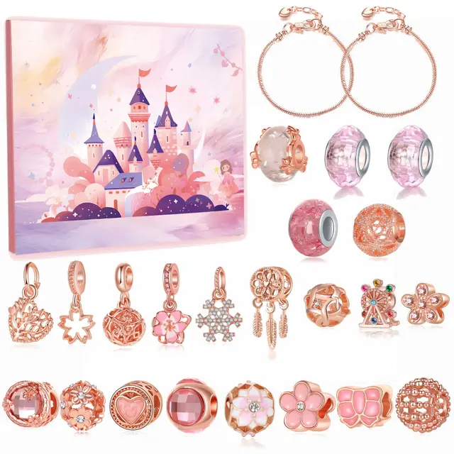 Christmas Diy Bracelet String Beads Blind Box New Year Valentine's Day Gift Castle Box Rose Gold - Shop at LoveMi