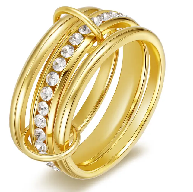 Copper And Zircon Multi layer Twin 18K Gold Strap Rhinestone Ring Style 1 - Shop at LoveMi