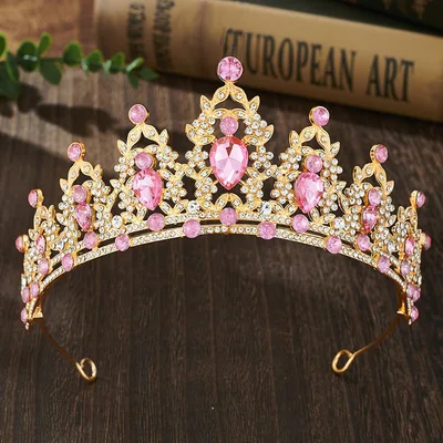 Wedding Hair Headdress Golden Pink Diamond - Shop at LoveMi
