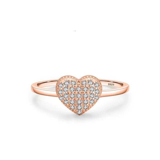 S925 Sterling Silver Diamond Inlaid Love Heart shaped Ring Light Luxury High end All matching Rose Gold - Shop at LoveMi