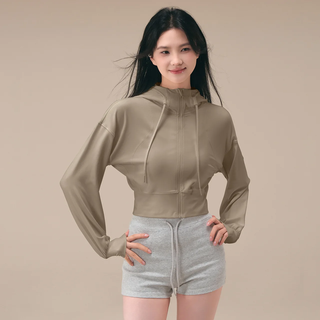 Hooded Yoga Clothing Top Women's Autumn New - Khaki