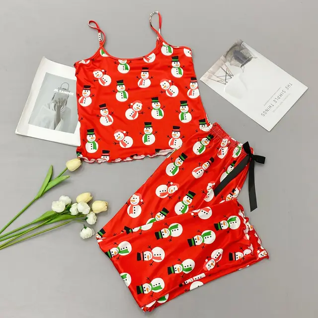 Women's Christmas Long Pajamas Thickness Thin Red Snowman - Shop at LoveMi