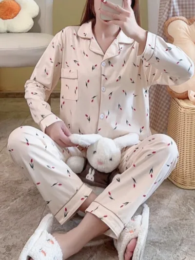 Women's Long Sleeve Trousers Suit Home Apricot - Shop at LoveMi