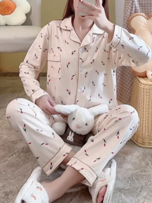 Women's Long Sleeve Trousers Suit Home Apricot - Shop at LoveMi