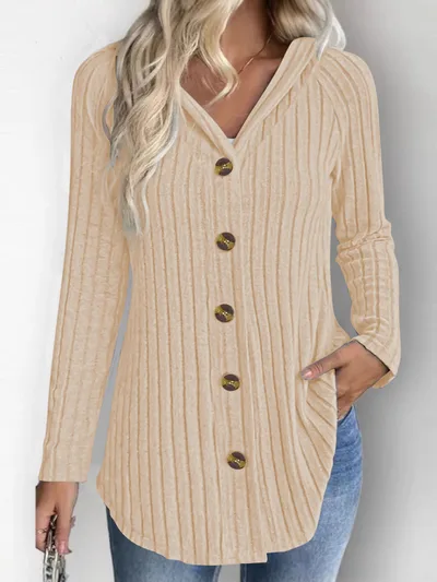 Fashion Casual Solid Color Long Sleeve Hoodie Khaki - Shop at LoveMi