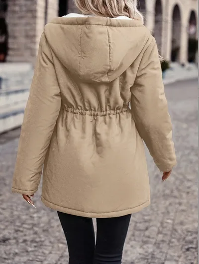 Women's Thick Warm Jacket Solid Color Khaki - Shop at LoveMi
