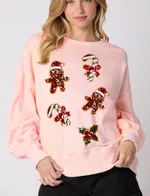 Sequined Casual Sweatshirt Long-sleeved Top For Women - Pink