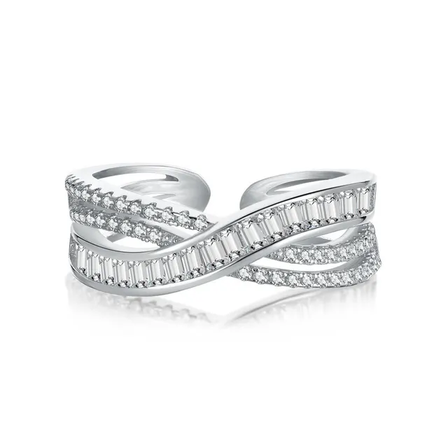 S925 Sterling Silver Cross Ring Women's Light Luxury Advanced Design Ladder Zircon Closed Ring Platinum - Shop at LoveMi