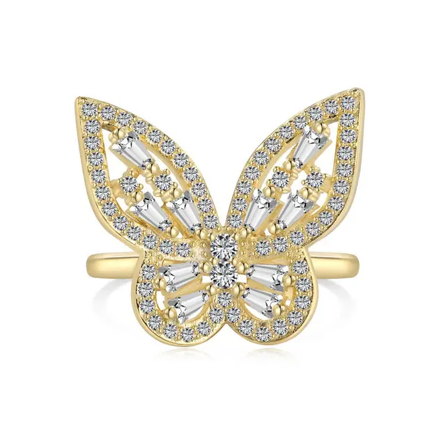 S925 Sterling Silver Diamond Inlaid Zircon Butterfly Ring Dy120793Sgwh - Shop at LoveMi