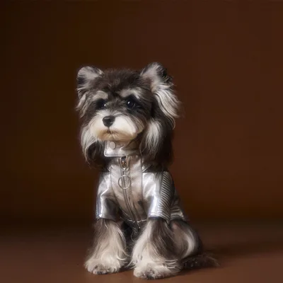 Teddy Schnauzer Bichon Handsome Distressed Silver Leather Coat Silver - Shop at LoveMi