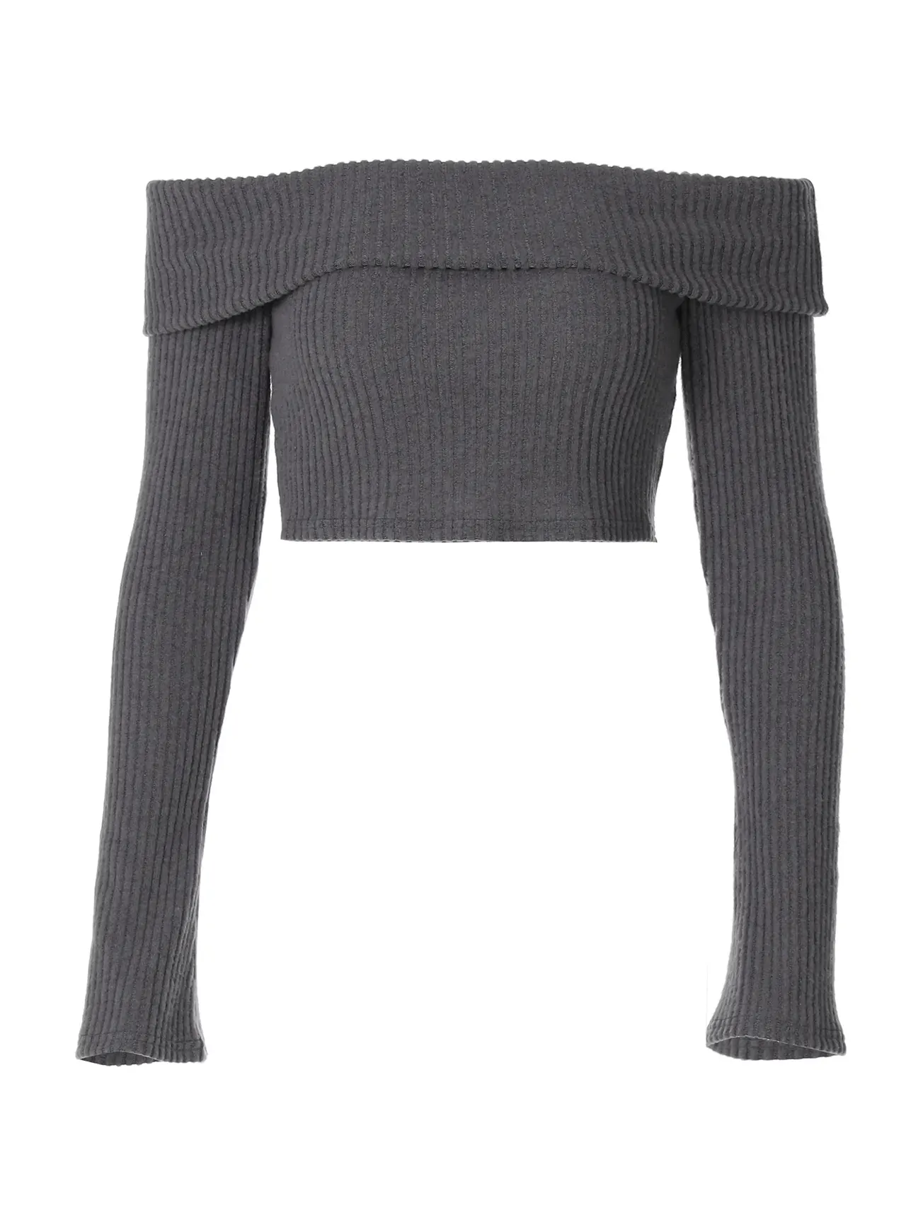 Pure Desire Style Simple Off-shoulder Long Sleeve Top - Grey