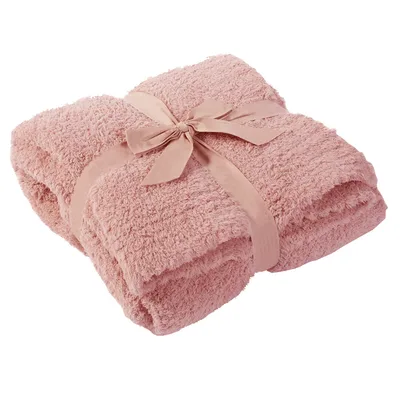 Half Velvet Sofa Knitted Jacquard Solid Color Furniture Blanket Pink Color - Shop at LoveMi