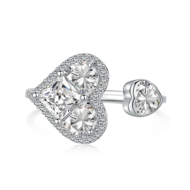 Women's Inlaid Zircon S925 Sterling Silver Heart shaped Ring Silver - Shop at LoveMi
