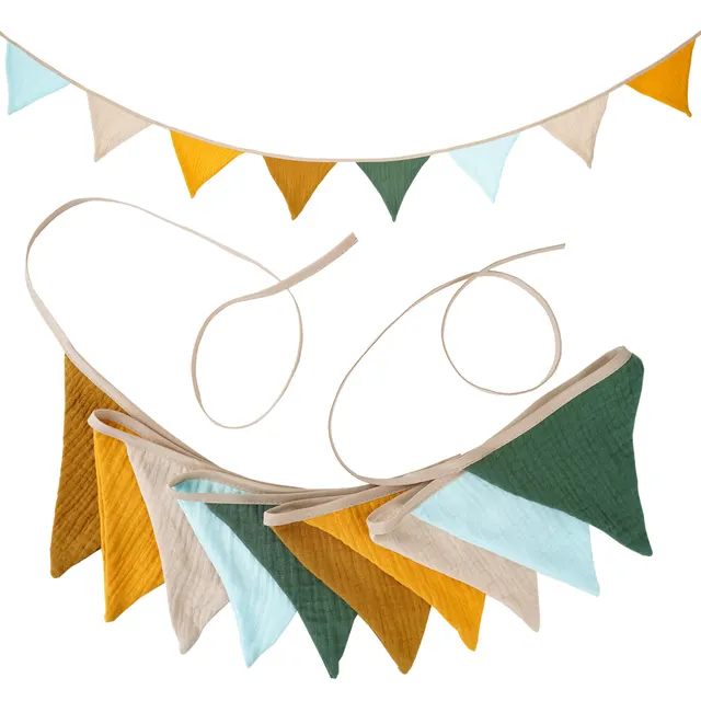 Double layer Cotton Crepe Pennant Birthday Party Decoration Flag Brown Yellow - Shop at LoveMi