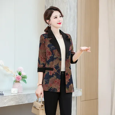 Loose Western Style Younger Pattern Print V neck Cardigan Autumn Top Women Lotus Flower - Shop at LoveMi
