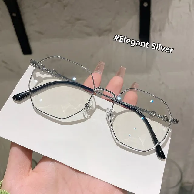 Rose Gold Frameless Polygon Anti blue Light Ladies Glasses Elegant Bright Black Silver - Shop at LoveMi