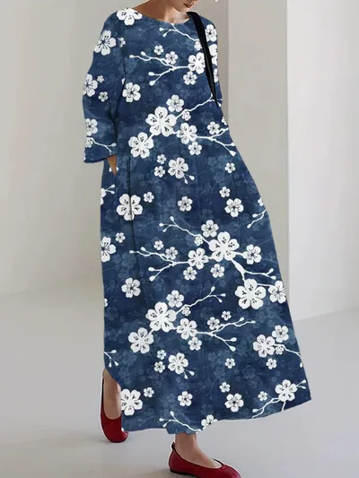 Summer New Floral Loose Round Neck Fashion Advanced Middle sleeve Floral print Dress 2 D933 - Shop at LoveMi