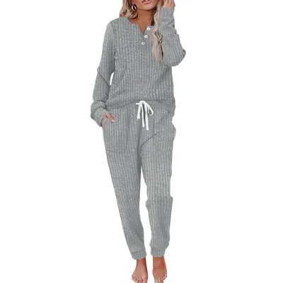Women's Casual Pocket Suit Buckle Sports Sweater And Trousers Sports Suit Gray - Shop at LoveMi