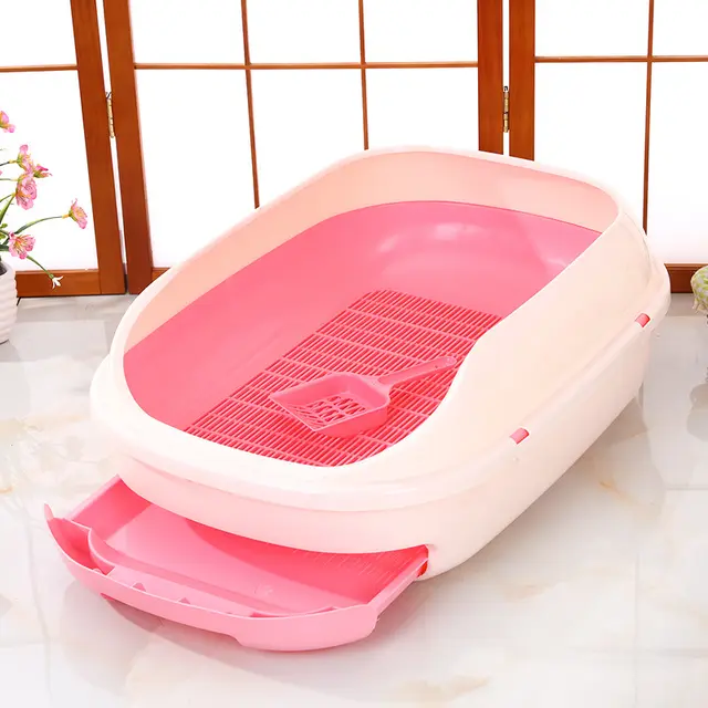 Semi closed Grid Drawer Double Layer Litter Box Pink - Shop at LoveMi