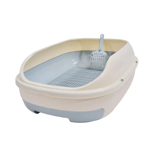 Semi closed Grid Drawer Double Layer Litter Box Plain Blue - Shop at LoveMi