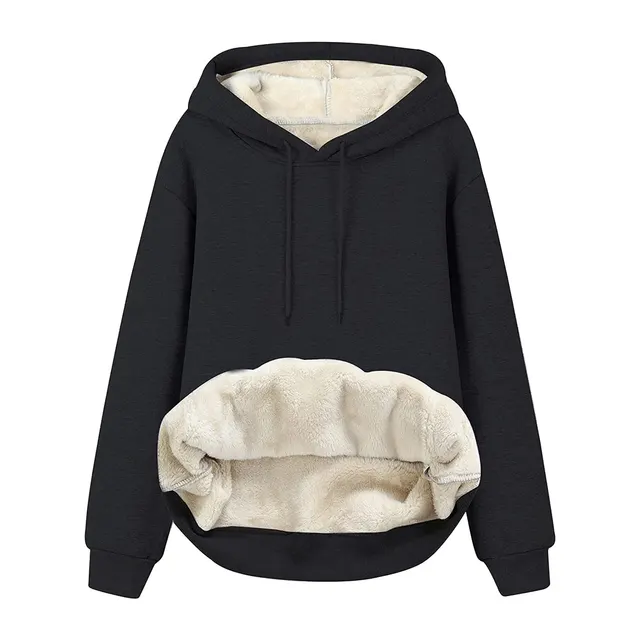 Solid Color Hooded Drawstring Sweatshirt Black - Shop at LoveMi