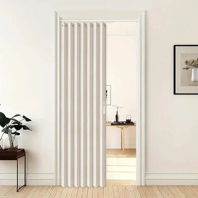 Folding Door Curtain Shower Curtain Living Room Water repellent Cloth Plastic Beige - Shop at LoveMi