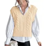 Vest Knitted Retro College Style All-matching - Apricot