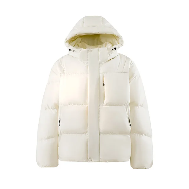 Dopamine Outdoor Three proof Multi pocket Hooded Couple Cotton Clothes Coat Beige White - Shop at LoveMi