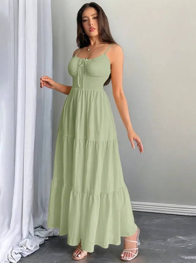 Sexy Backless Swing Long Slip Dress Light Green - Shop at LoveMi