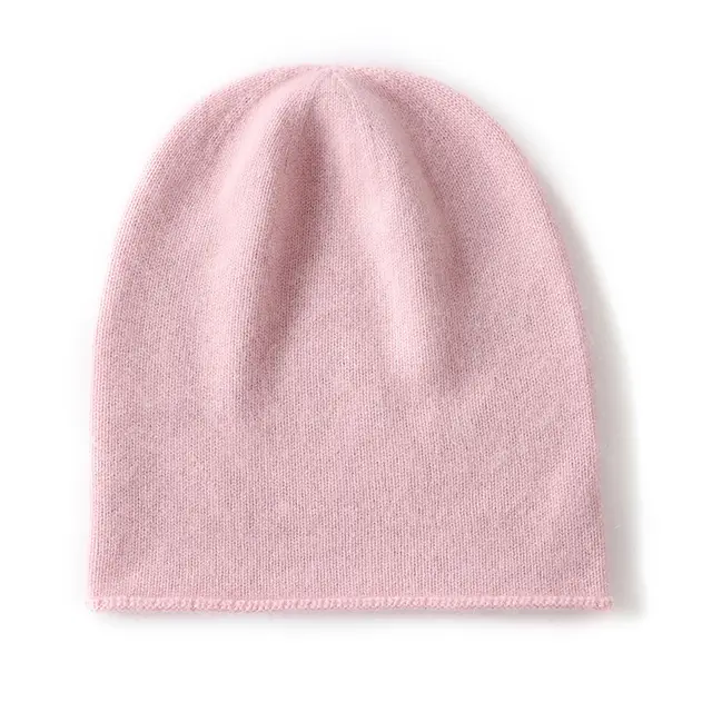 Cashmere Hat For Women Curled Brim Knitted Hat Pink - Shop at LoveMi