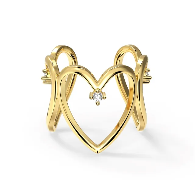 S925 Sterling Silver Ring Female With Hearts Round Hollow Design Fashion Gold - Shop at LoveMi