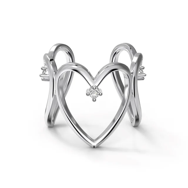 S925 Sterling Silver Ring Female With Hearts Round Hollow Design Fashion Platinum - Shop at LoveMi