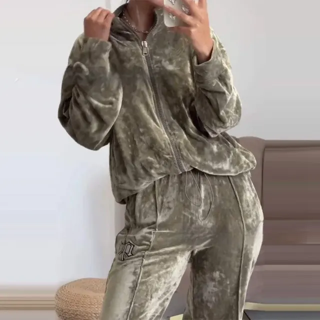 Fashionable New Women's Clothing Gold Velvet Hooded Top And Trousers Suit Picture Color - Shop at LoveMi