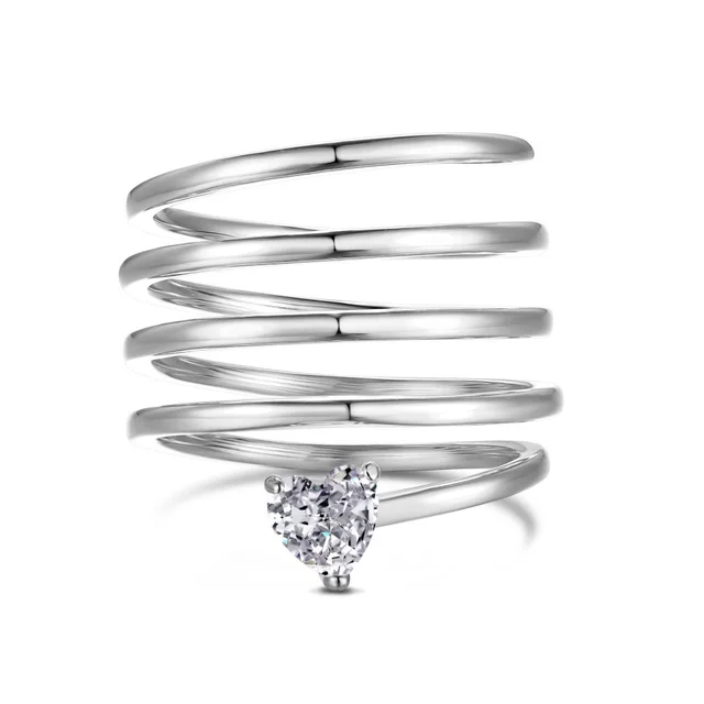 S925 Sterling Silver Ring Female With Hearts Simple Geometric Gang Drill Platinum Dy121020Swwh - Shop at LoveMi