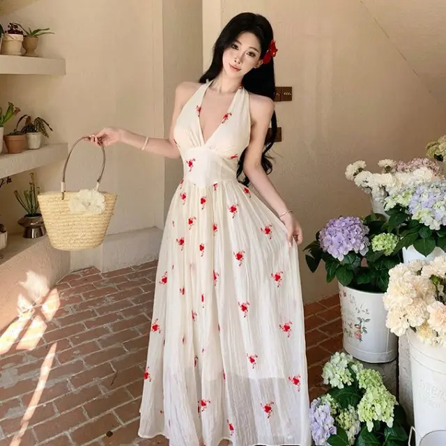 Printed Wide Hem Flowy Pure Desire Style Halter Dress - Shop at LoveMi