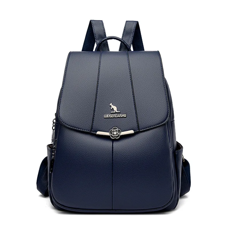 New Women's Backpack PU Soft Leather Textured Casual And Lightweight Blue - Shop at LoveMi