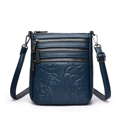 Middle aged Lady Mother Casual Embossed Shoulder Bag Height Blue - Shop at LoveMi