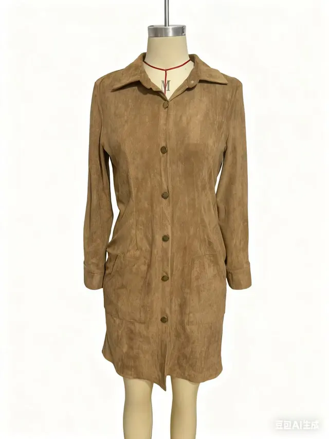 Retro British Style Cashmere Slim Fit Lapel Dress For Women Khaki - Shop at LoveMi