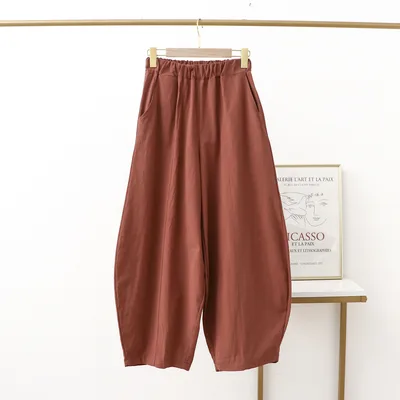 Women's Summer Thin Solid Color Linen Dungarees Coffee - Shop at LoveMi
