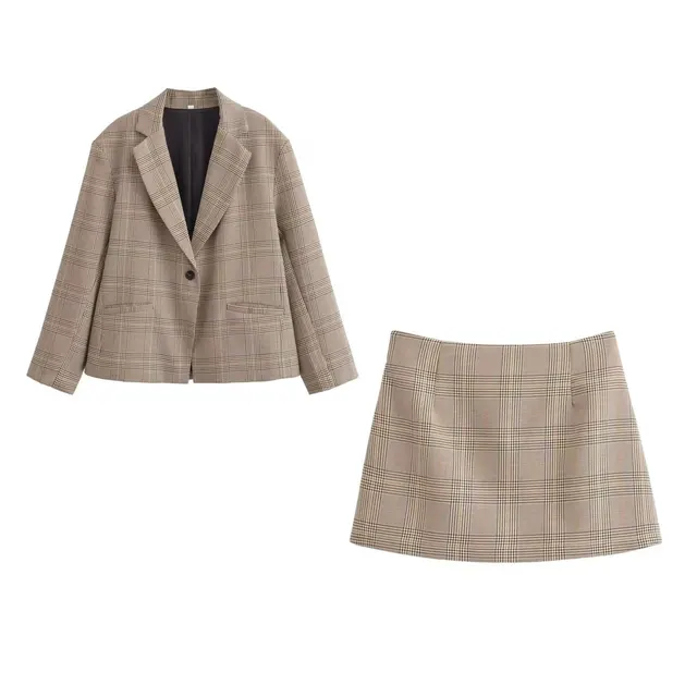 Autumn And Winter New Fashion Plaid Blazer Skirt Outfit Suit - Shop at LoveMi