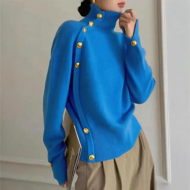 Women's Clothing Autumn And Winter Turtleneck Sweater Sapphire Blue - Shop at LoveMi